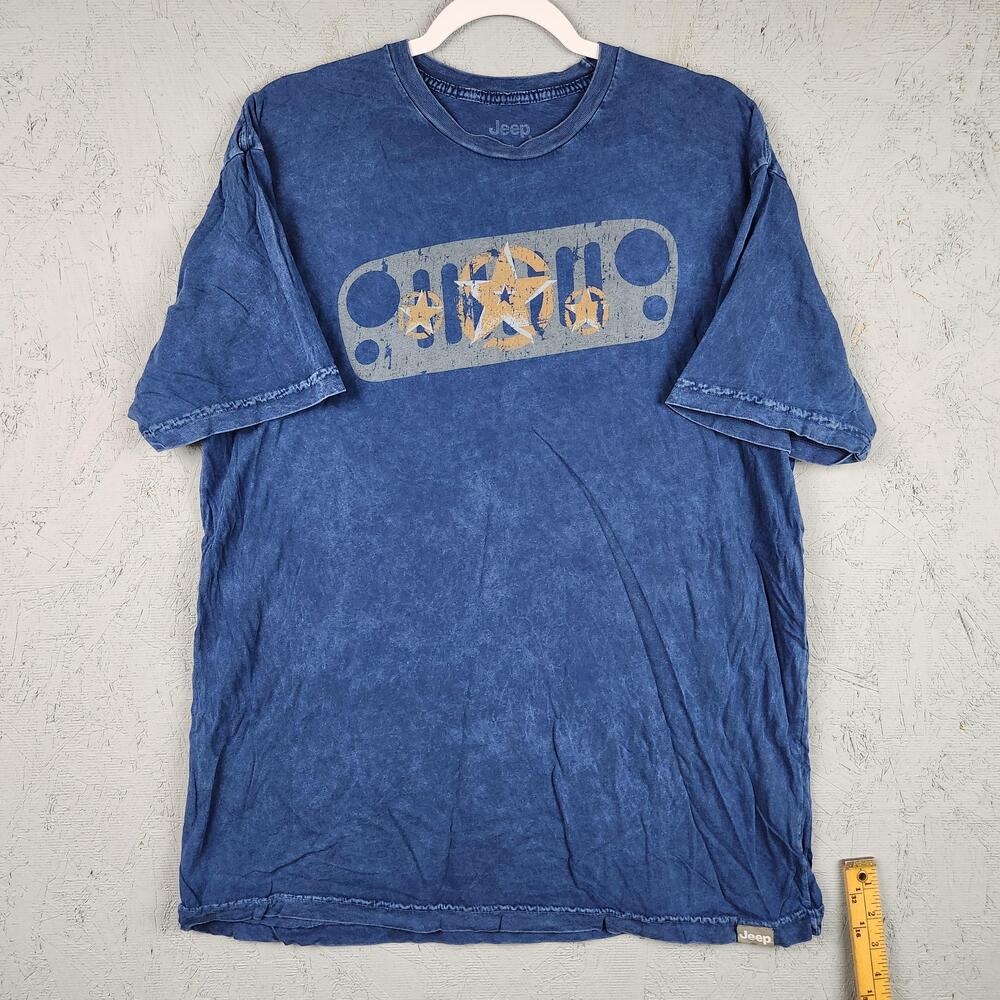 Jeep Shirt Mens XL Blue Distressed Star Grille Graphic Tee Off Road Outdoors